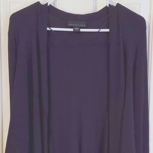 Chiffon trimmed black open cardigan soft & Lightweight by Attention size L